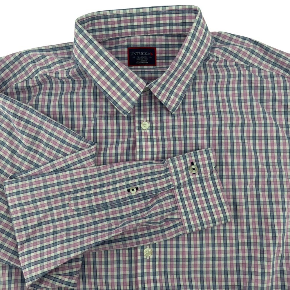 UNTUCKit‎ Mens XL Pio Cesare Purple Navy Check Wrinkle Free Button Down Shirt